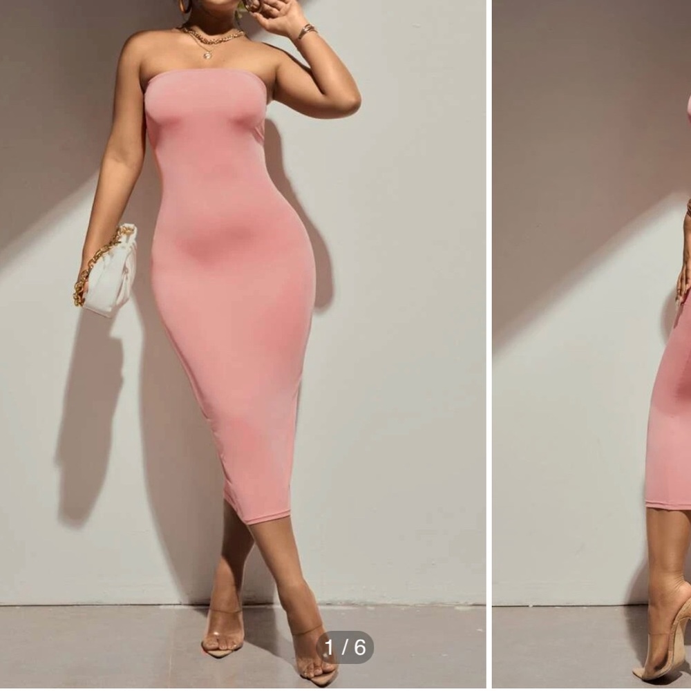 Boohoo Plus Bandeau Fitted Midi Dress- Mauve